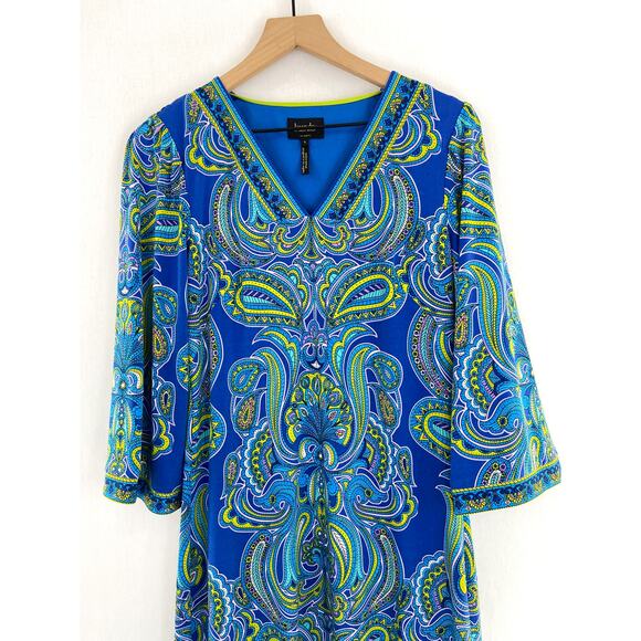 Laundry by Shelli Segal Paisley Blue Green Above Knee Peacock Shift Dress Small - Picture 4 of 8